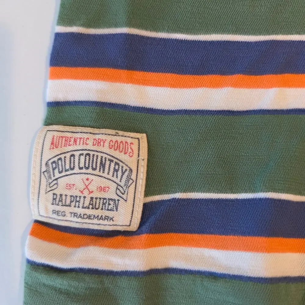 Polo Ralph Lauren Striped Pocket T-Shirt Green Orange Men's Medium